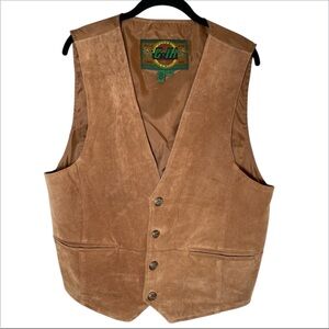 Vintage global identity Men's Tan Suede western boho leather Vest size Large